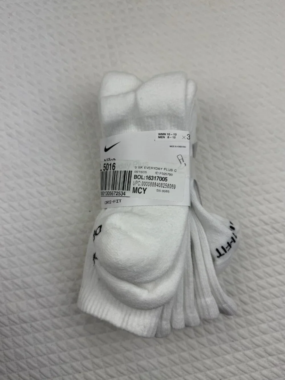Nike Everyday Plus Dri-FIT Adult Mens L (8-12) Cushioned 3 Pack Crew Socks White